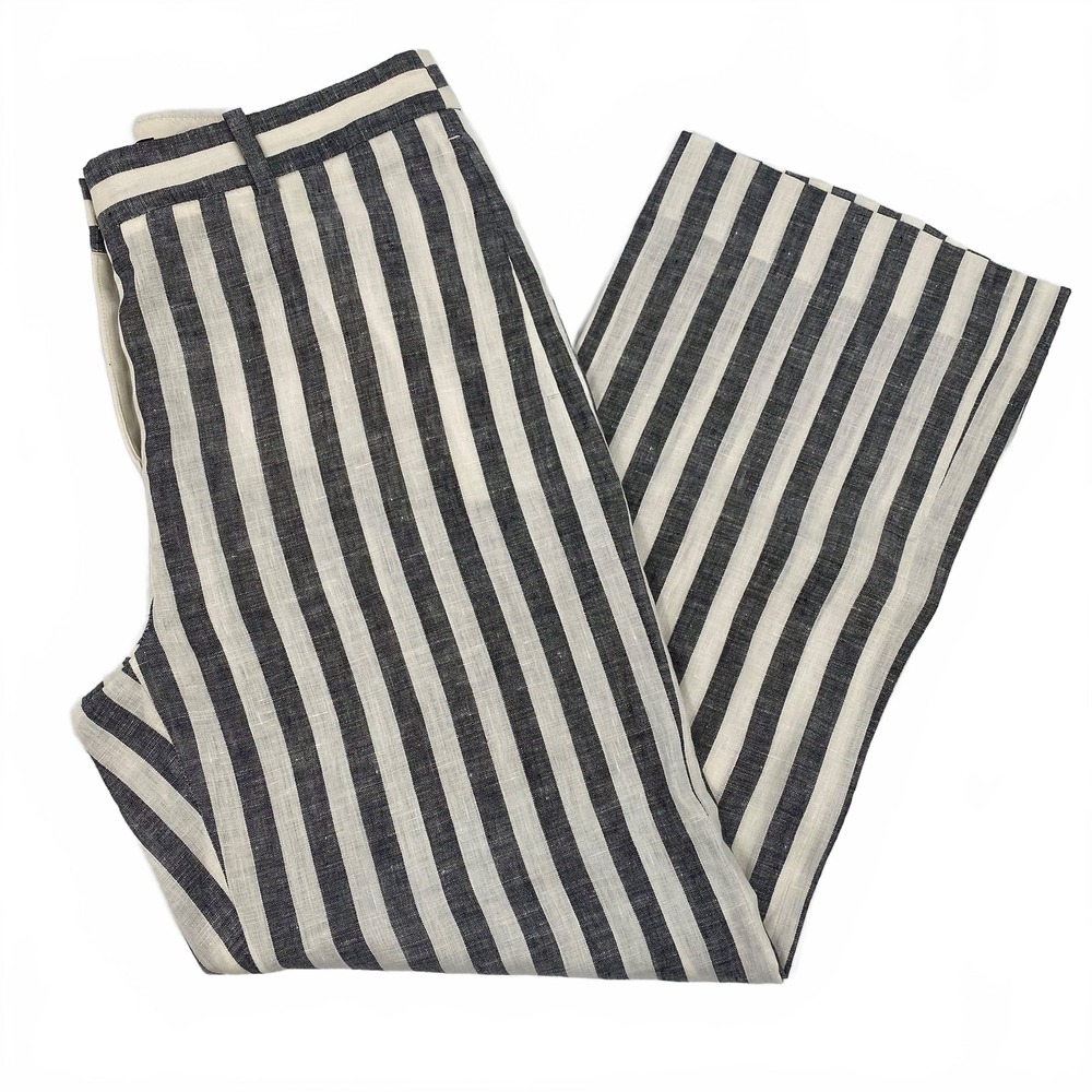 J. Crew Navy Cream Striped Linen Trousers | Women’s Regular 4